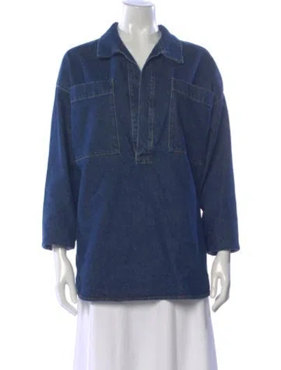 Pre-owned Tove Three-quarter Sleeve Button-up Top In Blue