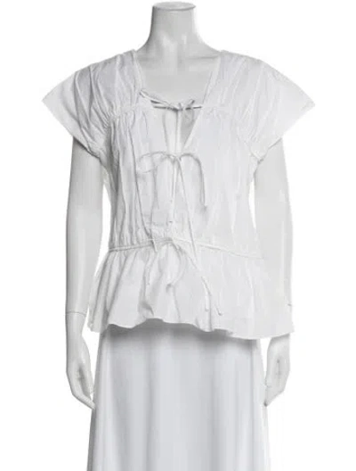 Pre-owned Tove Tie Neck Short Sleeve Top In White