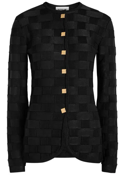 Tove Uma Checked Knit Cardigan In Black