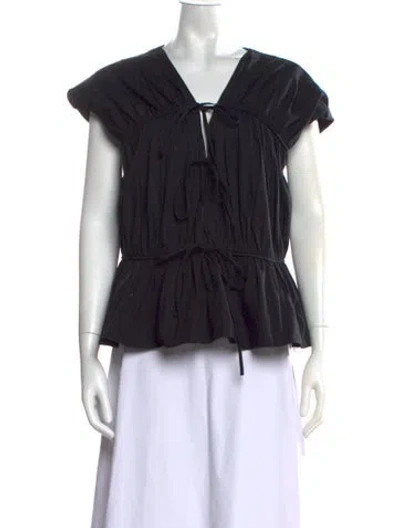 Pre-owned Tove V-neck Short Sleeve Blouse In Black