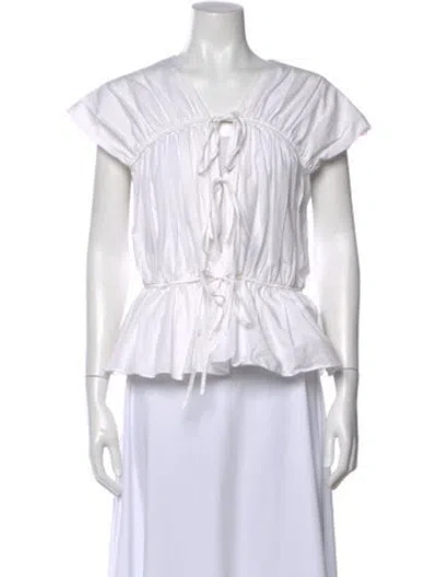 Pre-owned Tove V-neck Short Sleeve Blouse In White