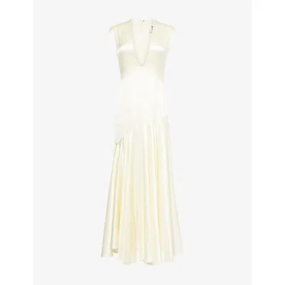 Tove Womens Edan Deep V-neck Silk Maxi Dress Vanilla
