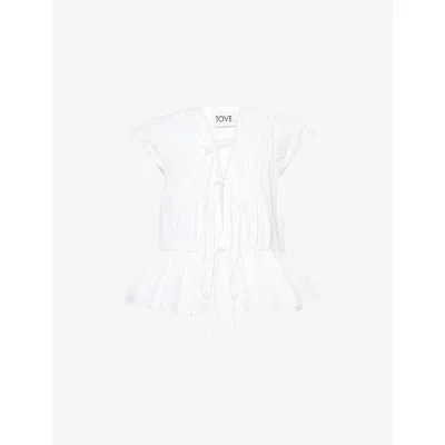 Tove Womens White Thea Gathered Sleeveless Cotton Top