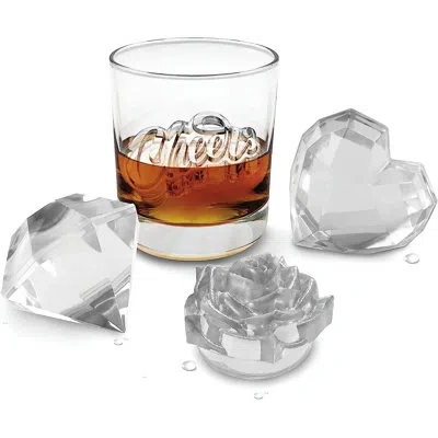 Tovolo 4 Piece Rose, Diamond, Heart And Cheers Celebration Ice Mold Set In Clear