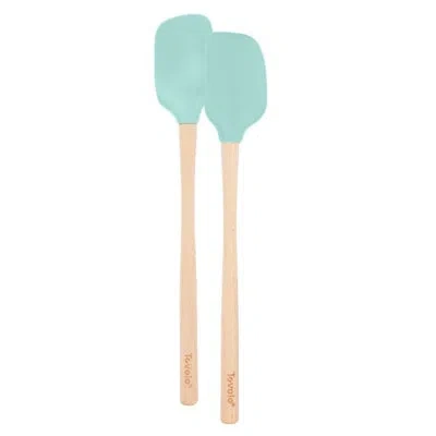 Tovolo Flex-core Mini Spatula & Spoonula Wood Handle - Apricot In Light Aqua