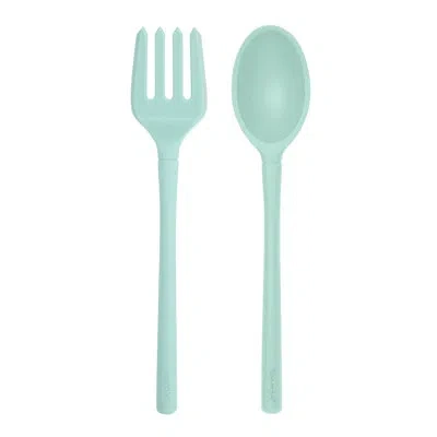 Tovolo Flex-core Silicone Fork And Spoon Set Of 2, Aqua Seafoam Green