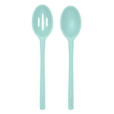 Tovolo Flex-core Silicone Slotted And Solid Deep Spoon Set Of 2, Aqua Seafoam Green