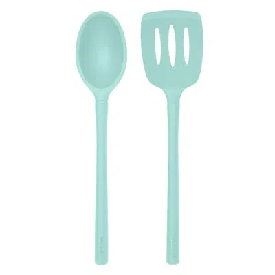 Tovolo Flex-core Silicone Slotted Turner And Deep Spoon Set Of 2, Aqua Seafoam Green