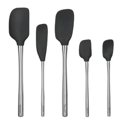 Tovolo Flex-core Spatula Stainless Steel Handle Set Of 5 - White In Black