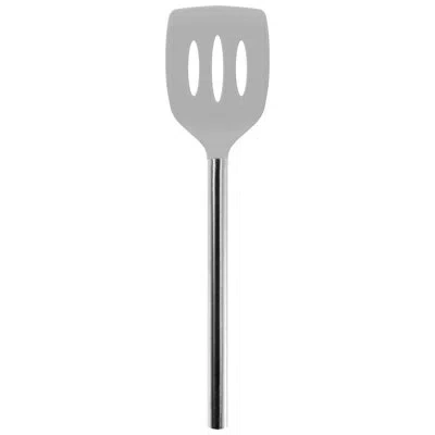 Tovolo Silicone Slotted Turner With Stainless Steel Handle, Pancake Spatula, Scratch-resistant Kitchen Uten In Oyster Gray