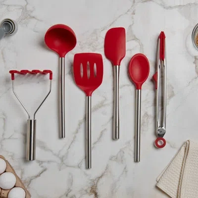 Tovolo Silicone Utensil Set S/6 Cayenne In Silver,red