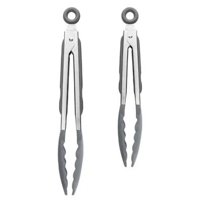 Tovolo Stainless Steel Silicone Grip Tongs - Set Of 2 In Stainless Steel;silicone Charcoal