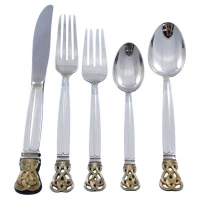 Pre-owned Towle Silversmiths Celtic Weave Gold By Towle Sterling Silver Flatware Set For 12 Service 65 Pieces