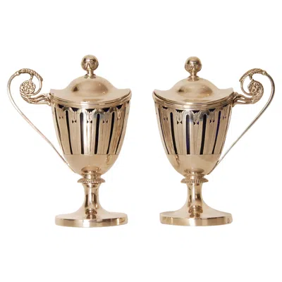 Pre-owned Towle Silversmiths Georgian Silver Mustard Pots Blue Glass Liners 1st Empire Tableware A Pair In Yellow