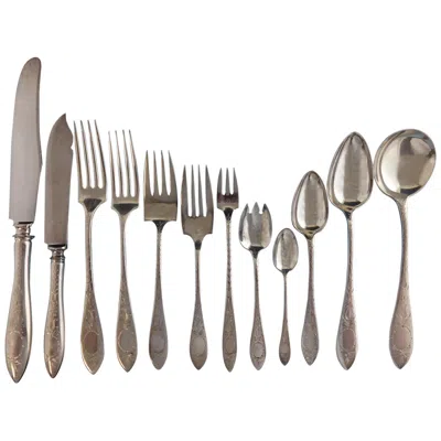 Pre-owned Towle Silversmiths Lafayette Engraved By Towle Sterling Silver Flatware Set Service 110 Pieces In Black