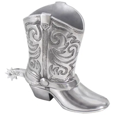 Pre-owned Towle Silversmiths Large Cast Metal Western Boot Vase Planter Towle Silver