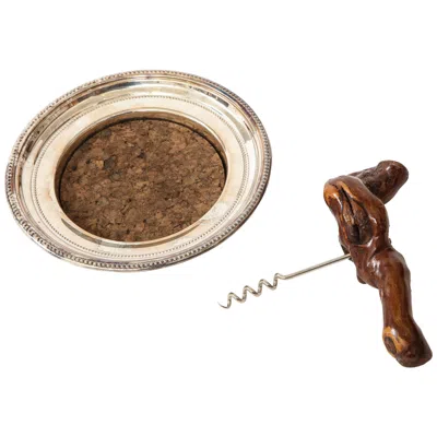 Pre-owned Towle Silversmiths Mid-century Modern Towle Silver Plate Wine Coaster With Corkscrew In Brown