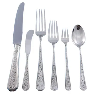 Pre-owned Towle Silversmiths Old Brocade By Towle Sterling Silver Flatware Set For 12 Service 82 Pcs Dinner