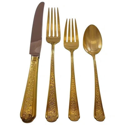 Pre-owned Towle Silversmiths Old Brocade Gold By Towle Sterling Silver Flatware Set For 6 Service Vermeil