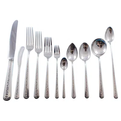 Pre-owned Towle Silversmiths Rambler Rose By Towle Sterling Silver Flatware Set For 12 Dinner Service 148 Pcs In Red