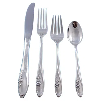 Pre-owned Towle Silversmiths Sculptured Rose By Towle Sterling Silver Flatware Set 6 Service 24 Pieces In Red