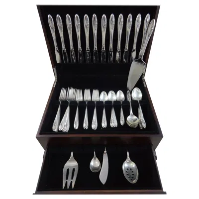 Pre-owned Towle Silversmiths Sculptured Rose By Towle Sterling Silver Flatware Set For 12 Service 65 Pieces In Red