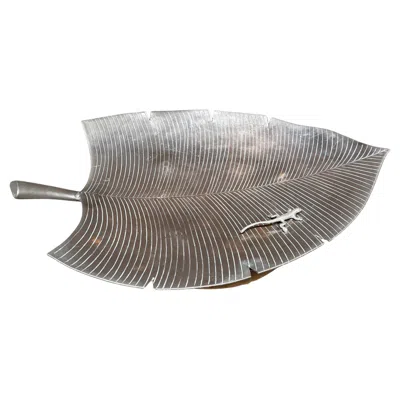 Pre-owned Towle Silversmiths Towle Silversmith Nickel Plated Leaf Serving Tray Lizard Decor In Gray