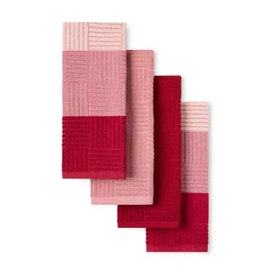 Town & Country Basketweave Kitchen Towel Set In Pink