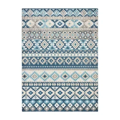 Town & Country Dahlia Pattern Outdoor Indoor Rectangular Area Rug In Blue