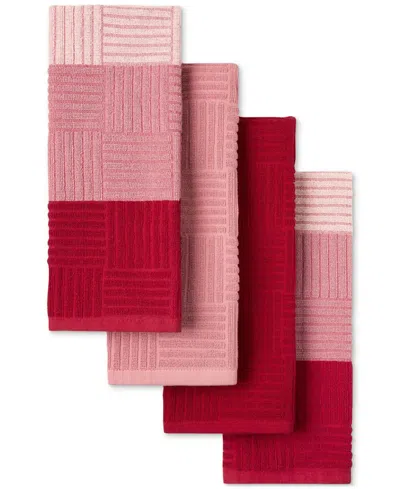 Town & Country Living Basics Basketweave Kitchen Towel, Set Of 4 In Red