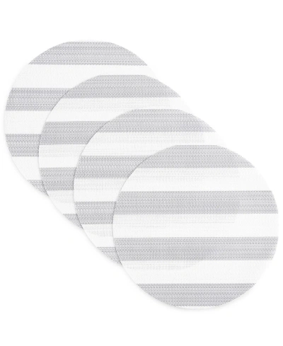 Town & Country Living Basics Cabana Stripe Indoor/outdoor Placemats 4-pack Set, Reversible, 15" Round In Gray,white