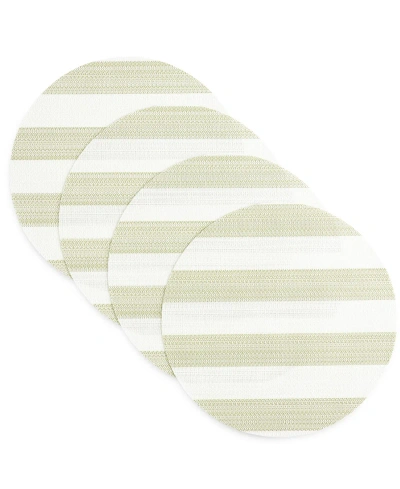 Town & Country Living Basics Cabana Stripe Indoor/outdoor Placemats 4-pack Set, Reversible, 15" Round In Green,white
