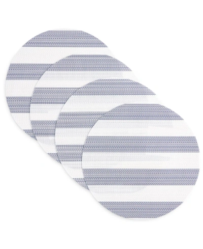 Town & Country Living Basics Cabana Stripe Indoor/outdoor Placemats 4-pack Set, Reversible, 15" Round In Navy Blue,white