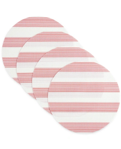 Town & Country Living Basics Cabana Stripe Indoor/outdoor Placemats 4-pack Set, Reversible, 15" Round In Red,white