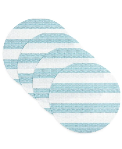 Town & Country Living Basics Cabana Stripe Indoor/outdoor Placemats 4-pack Set, Reversible, 15" Round In Teal Blue,white