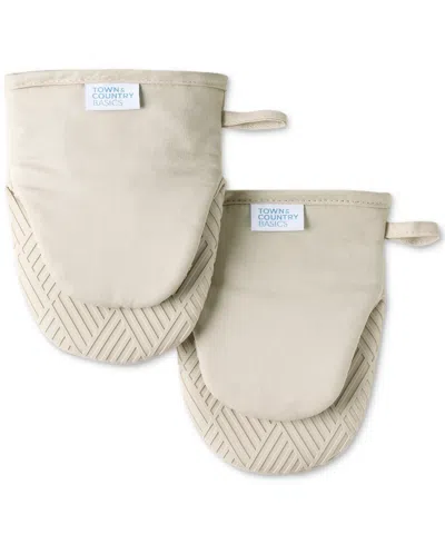 Town & Country Living Basics Silicone Basketweave Mini Oven Mitts, Set Of 2 In Beige
