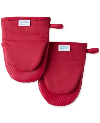 Town & Country Living Basics Silicone Basketweave Mini Oven Mitts, Set Of 2 In Red