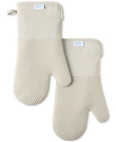 Town & Country Living Basics Silicone Basketweave Oven Mitts, Set Of 2 In Beige