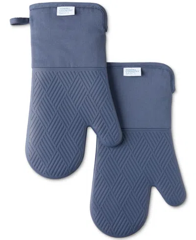 Town & Country Living Basics Silicone Basketweave Oven Mitts, Set Of 2 In Blue