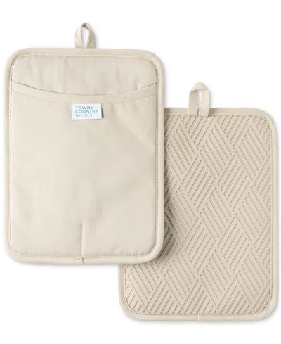 Town & Country Living Basics Silicone Basketweave Pot Holders, Set Of 2 In Beige