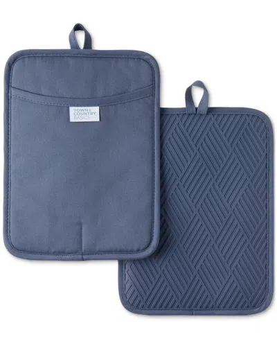 Town & Country Living Basics Silicone Basketweave Pot Holders, Set Of 2 In Blue