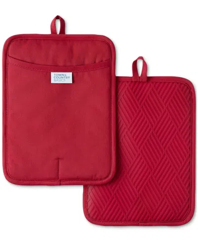Town & Country Living Basics Silicone Basketweave Pot Holders, Set Of 2 In Red