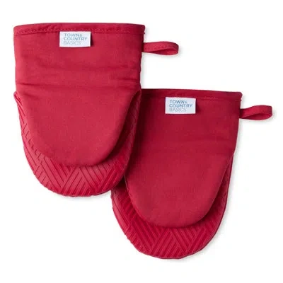 Town & Country Living Basket Weave Oven Mitt Set In Red
