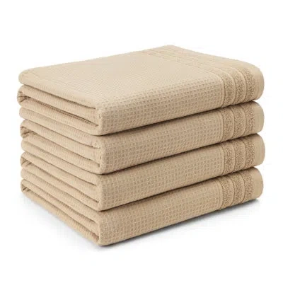 Town & Country Living Town & Country Basics 4-piece Waffle Woven Terry Stripe Bath Towel Set, 30x56-inch, 100% Cotton, Qui In Taupe
