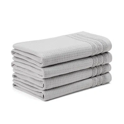 Town & Country Living Town & Country Basics 4-piece Waffle Woven Terry Stripe Hand Towel Set, 20x30-inch, 100% Cotton, Qui In Light Gray