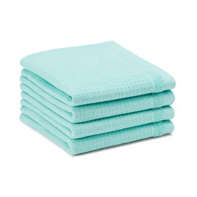 Town & Country Living Town & Country Basics 4-piece Waffle Woven Terry Stripe Washcloth Set, 13x13-inch, 100% Cotton, Quic In Mint Blue
