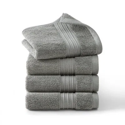 Town & Country Living Town & Country Everyday 4-piece Solid Dobby Border Washcloth Set, 13x13-inch, 100% Cotton In Gray