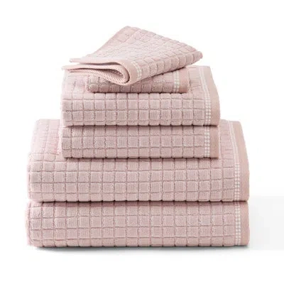 Town & Country Living Town & Country Everyday 6-piece Textured Windowpane Set, 2 Bath, 2 Hand, 2 Wash, 100% Cotton In Blush