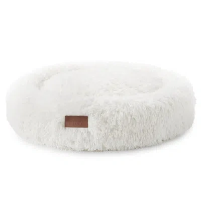 Town & Country Living Town & Country Luxe Cuddletown Fuzzy Solid Donut Pet Bed Round Bed For Dogs In Cream