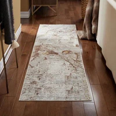 Town & Country Living Town & Country Luxe Opaline Bold Marble Area Rug With Glam Metallic Ribbed Texture Pile, Taupe